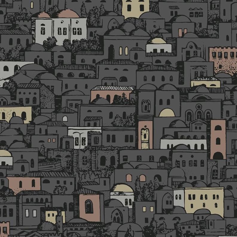 Sample 114-7014 Mediterranea, Charcoal and Metallic Print by Cole and Son Wallpaper