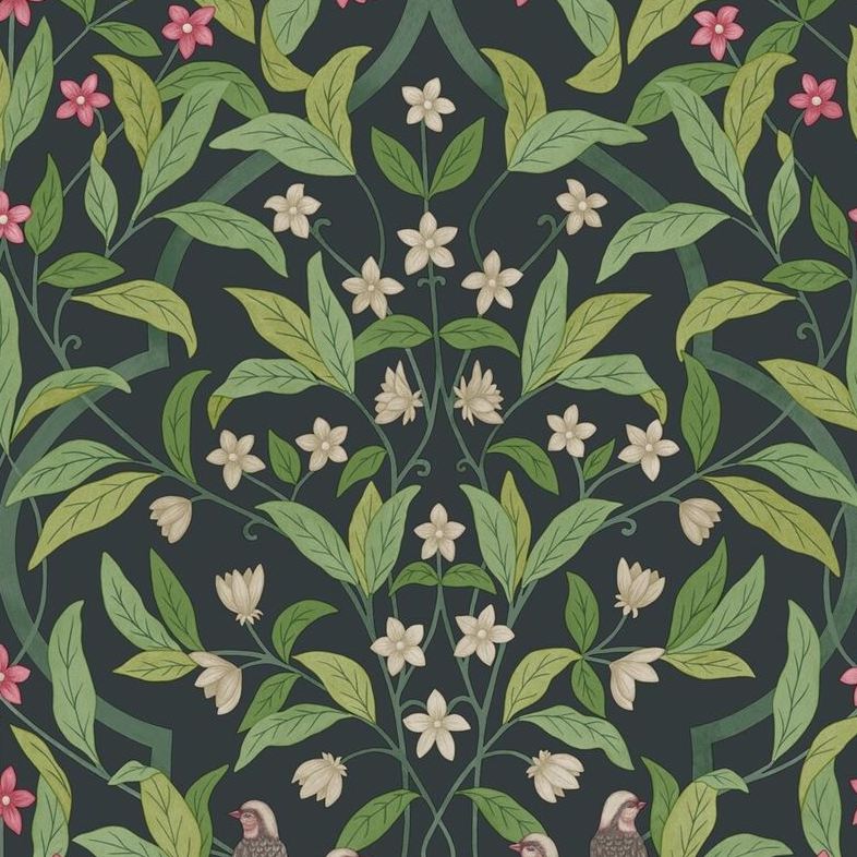 Sample 117/10028 Jasmine and Serin Symphony Black Botanical Cole and Son Wallpaper
