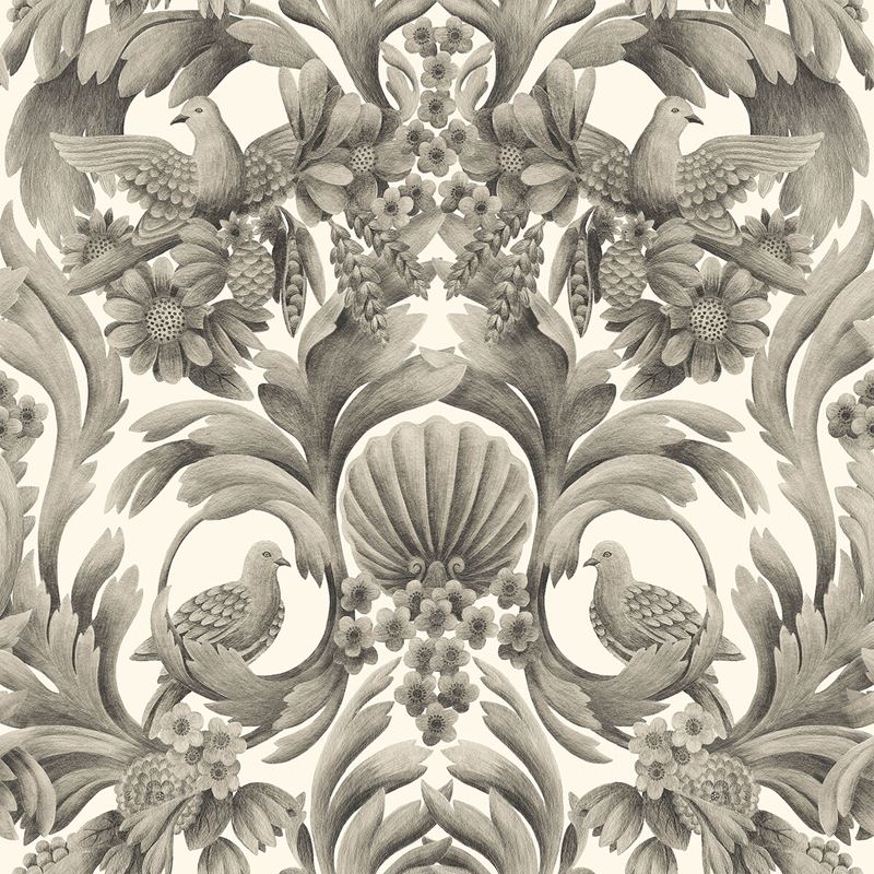 Sample 118/9020 Gibbons Carving Soot/Ston Damask Cole and Son Wallpaper