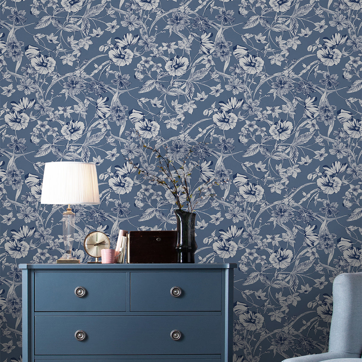 Sample - Laura Ashley Wallpaper - Summerhill Midnight Blue 118486