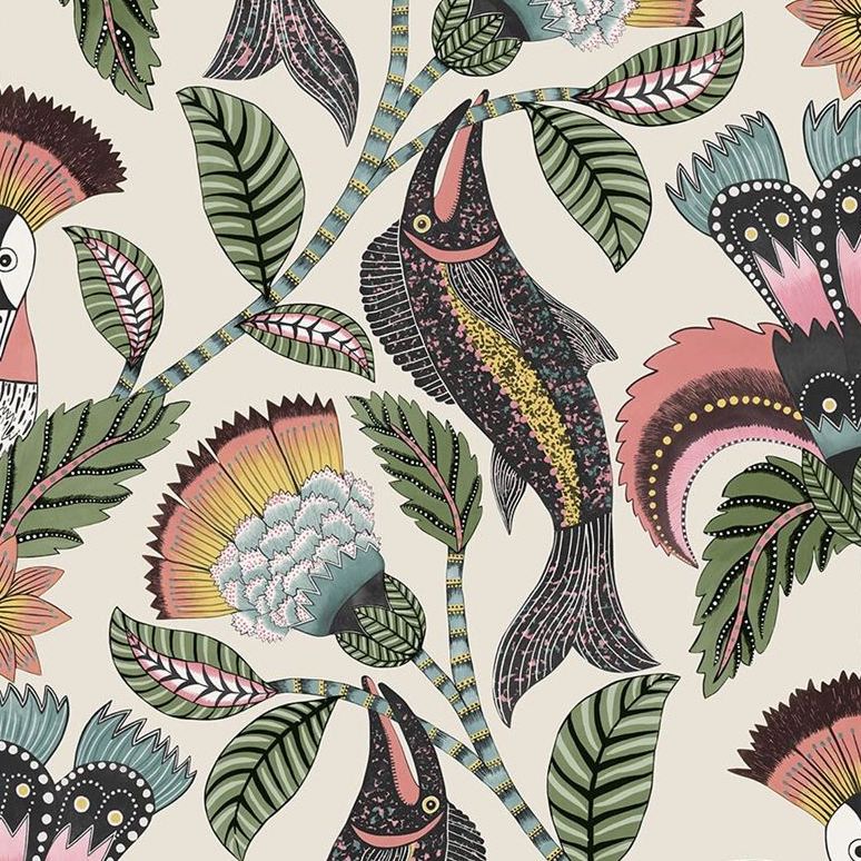 Sample 119/8036 Nene Coral,Sage and Teal On Parchment Animal/Insects Cole and Son Wallpaper