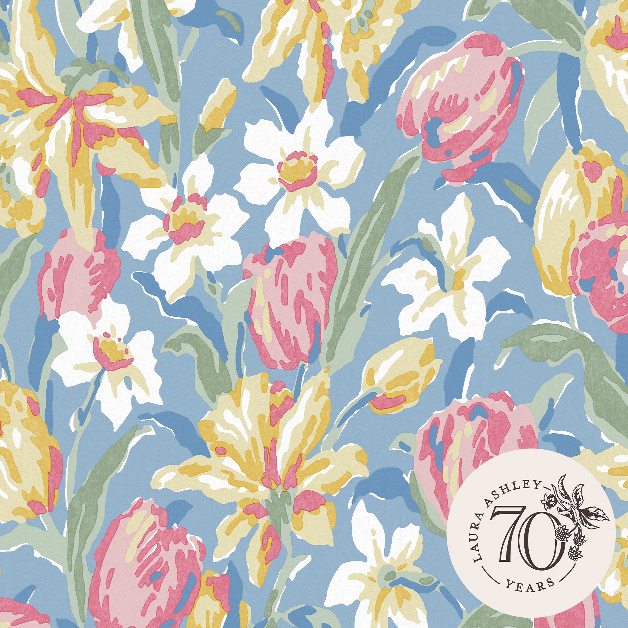 119847 Tulips China Blue Removable Laura Ashley Wallpaper