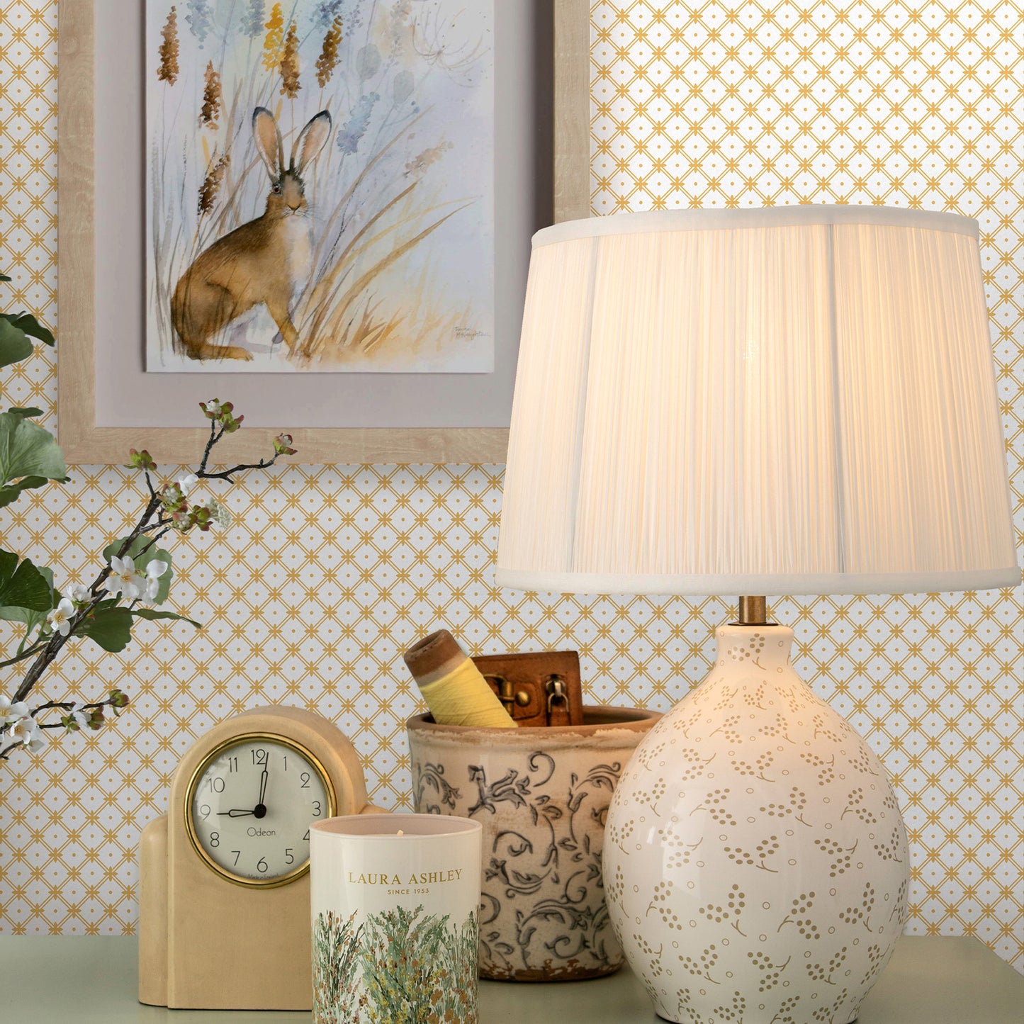 Purchase Laura Ashley Wallpaper SKU# 119849 Wickerwork Pale Ochre Yellow Removable
