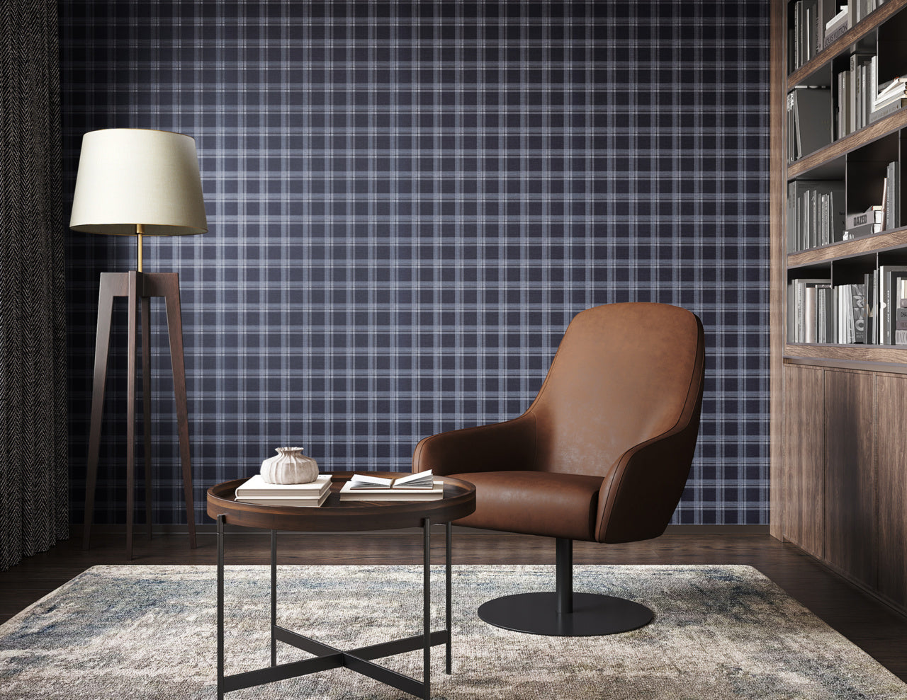 Purchase Phillip Jeffries Wallpaper - 10727, Prairie Plaid - White On Navy 2