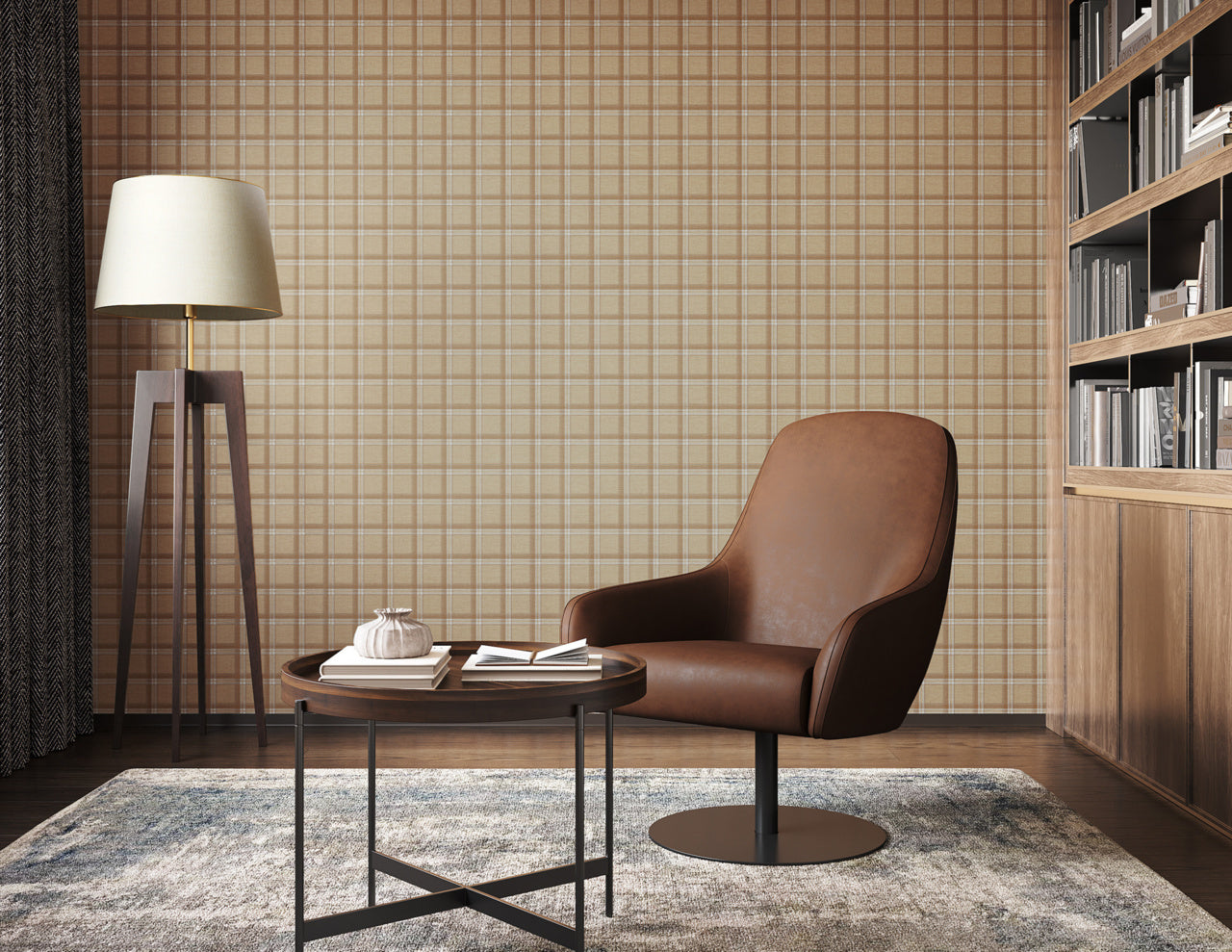 Purchase Phillip Jeffries Wallpaper - 10729, Prairie Plaid - White On Camel 2
