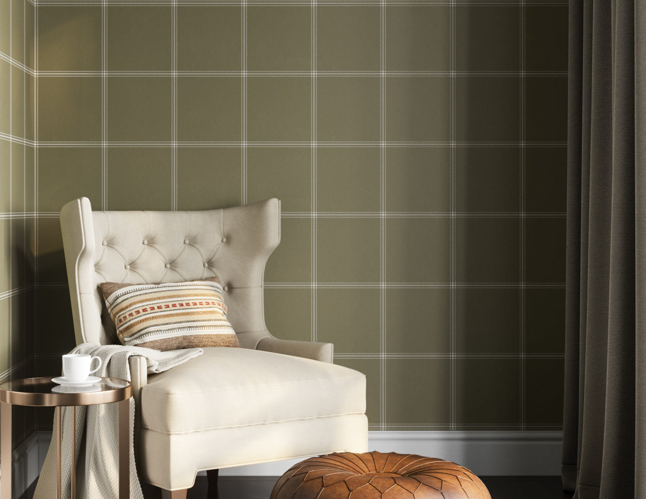 Purchase Phillip Jeffries Wallpaper - 10710, Jackson Plaid - White On Forest 2
