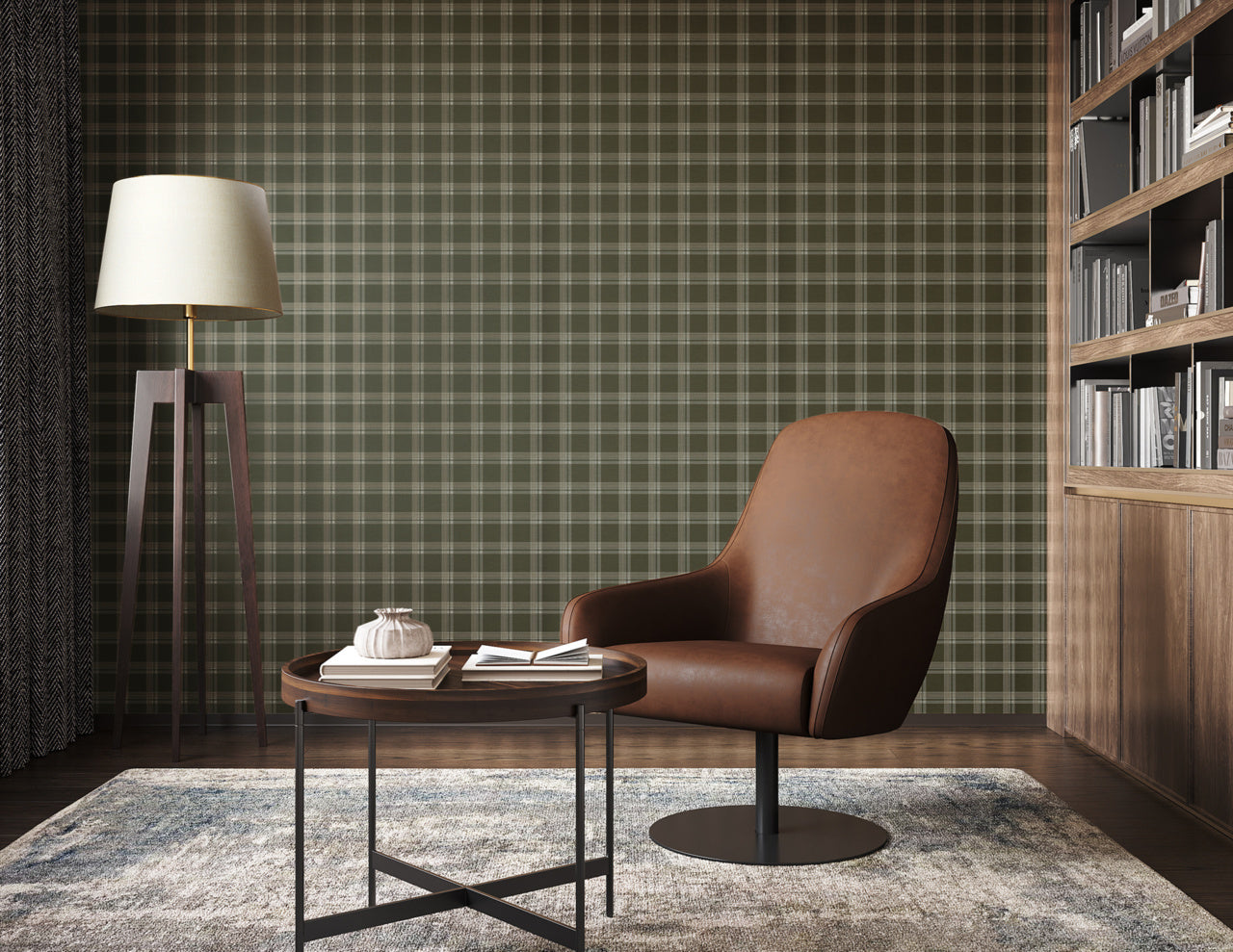 Purchase Phillip Jeffries Wallpaper - 10730, Prairie Plaid - White On Forest 2