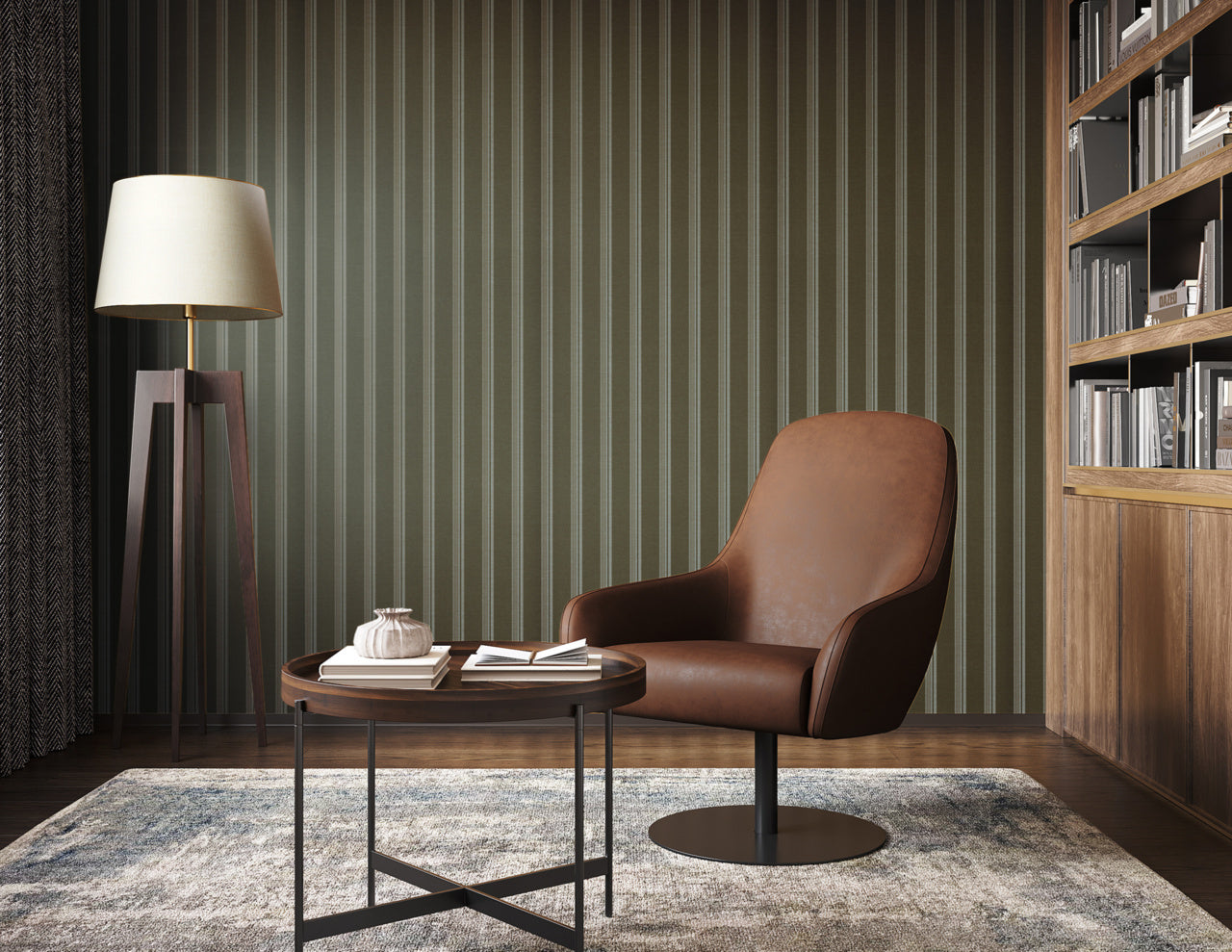 Purchase Phillip Jeffries Wallpaper - 10738, Prairie Stripe - White On Forest 2