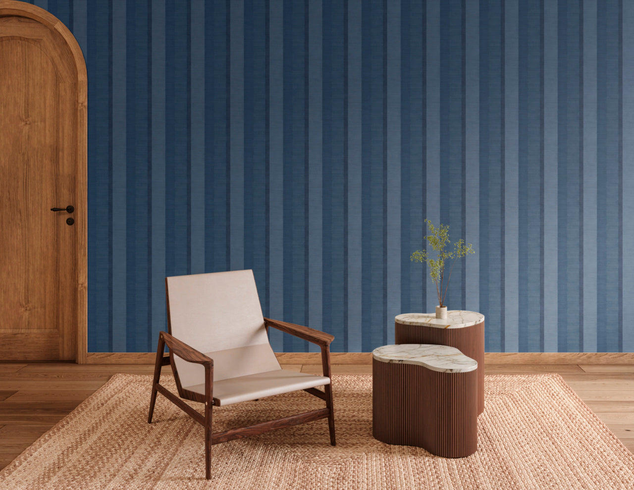 Purchase Phillip Jeffries Wallpaper - 40107, Santa Fe Stripe - Navy On Woven Walls2