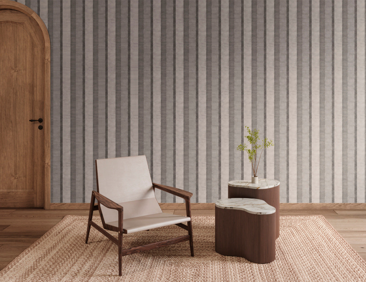Purchase Phillip Jeffries Wallpaper - 40104, Santa Fe Stripe - Black Ash On Woven Walls2