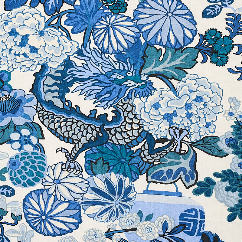 173272 | Chiang Mai Dragon, China Blue - Schumacher Fabric