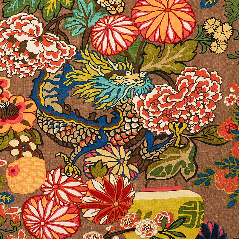 173274 | Chiang Mai Dragon, Mocha - Schumacher Fabric