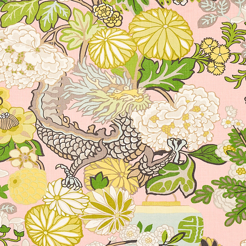 173280 | Chiang Mai Dragon, Blush - Schumacher Fabric