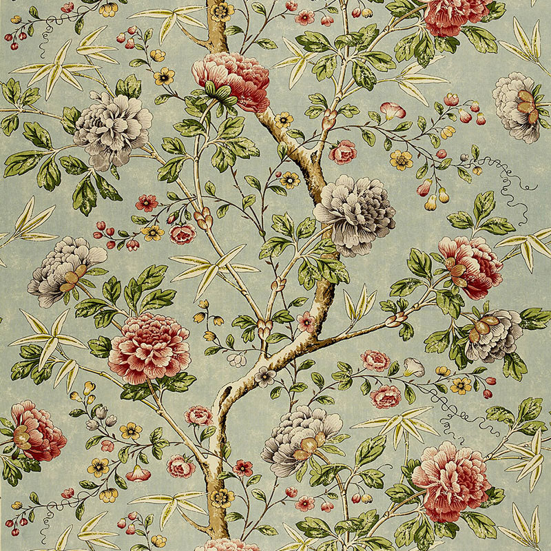 View 173421 Mandarin Peony Aquamarine by Schumacher Fabric