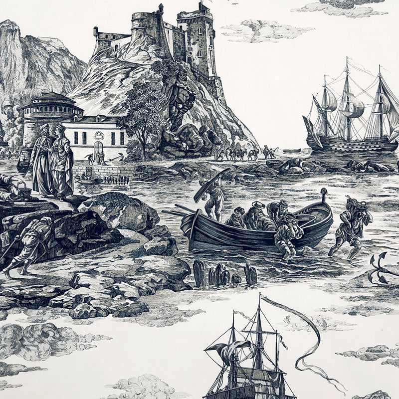 Select 176162 Marine Toile Black by Schumacher Fabric