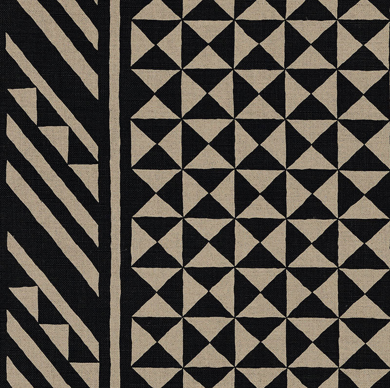 Looking 176300 Nuba Black On Natural by Schumacher Fabric
