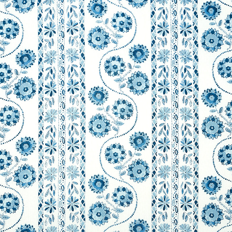Looking 179340 Zinnia Handmade Print Blue by Schumacher Fabric