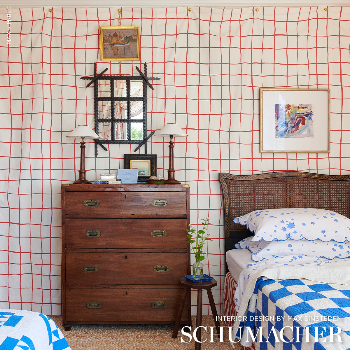 Purchase 180293 | Painterly Windowpane, Red - Schumacher Fabric