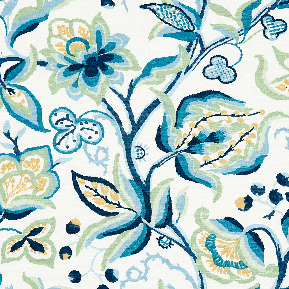 Purchase 180970 Alexandra Vine Linen, Navy & Leaf by Schumacher Fabric