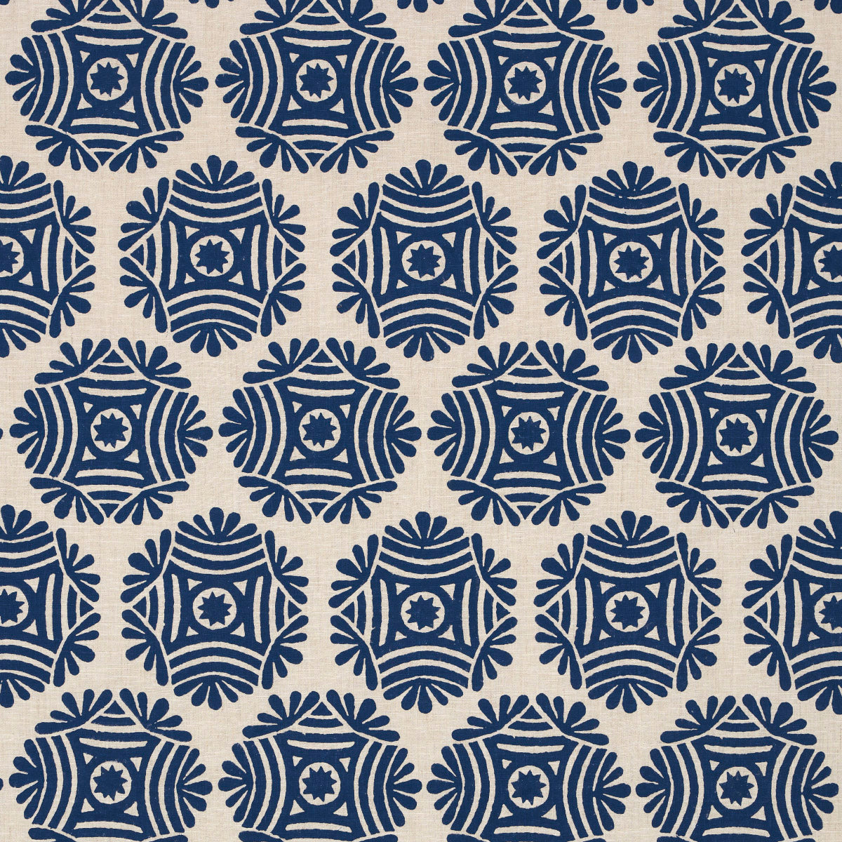 Purchase 181541 | Gilded Star Block Print, Navy On Natural - Schumacher Fabric