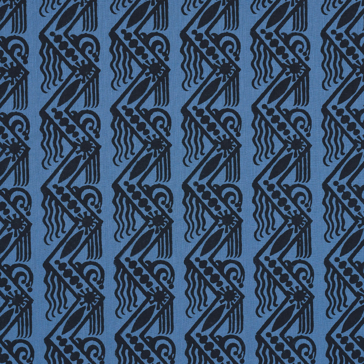 Purchase 181561 | Venetian Zig Zag Block Print, Black On Blue - Schumacher Fabric