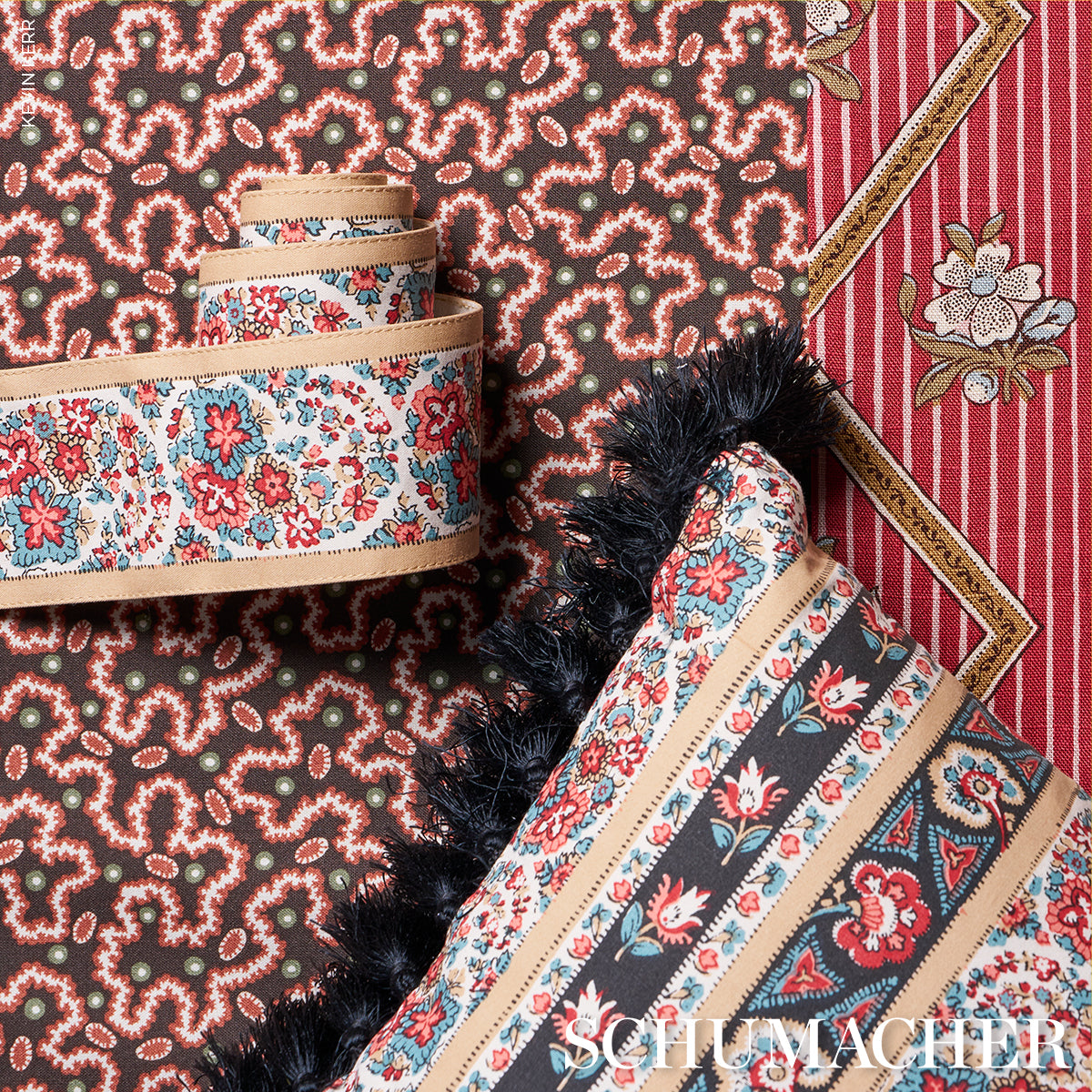Purchase 181750 | Ines Paisley, Rouge & Noir - Schumacher Fabric