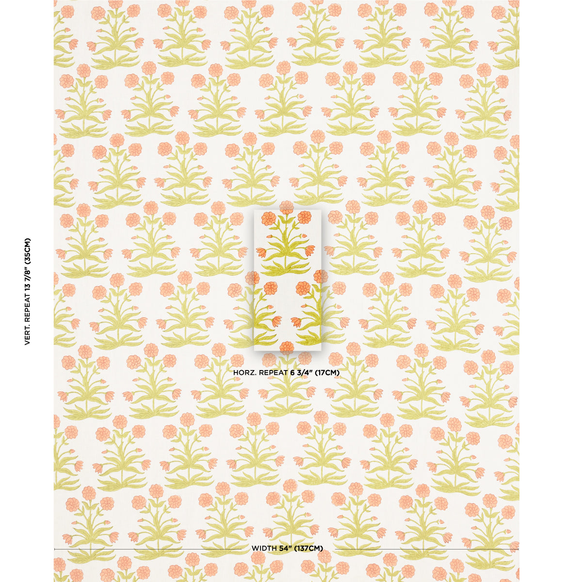 Purchase 181783 | Mughal Hand Block Print, Peach Sap Green - Schumacher Fabric