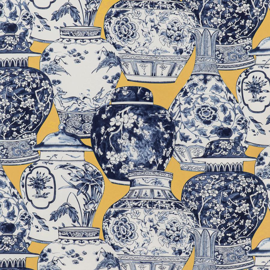 Select 2020194.504 Pandan Print Maize Blue Chinoiserie by Lee Jofa Fabric