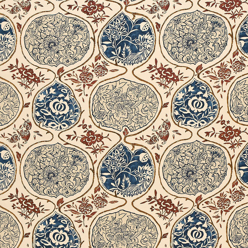 Select 2620931 Katsugi Indigo Cinnabar by Schumacher Fabric