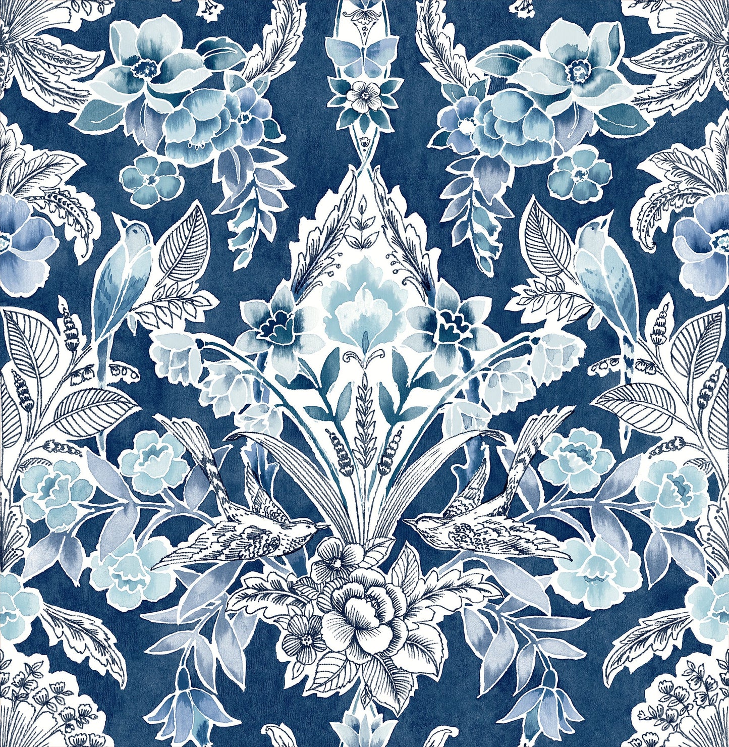 Purchase 2903-25863 Blue Bell, Vera Blue Floral Damask by A Street Prints Wallpaper