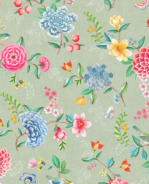 Purchase 300103 Pip Studio Vol. 5, Good Evening Moss Floral Garden by Eijffinger Wallpaper