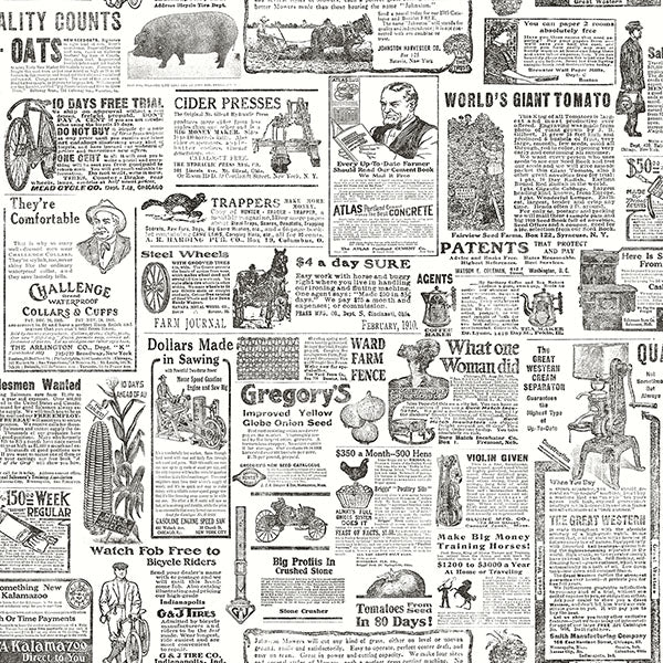 Purchase 3119-13081 Kindred, Underwood Black Vintage Newspaper by Chesapeake Wallpaper