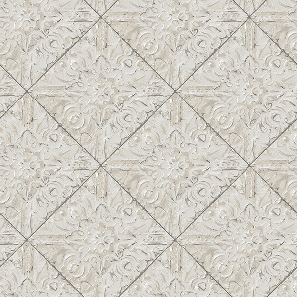 Purchase 3119-13094 Kindred, Brandi Grey Metallic Faux Tile by Chesapeake Wallpaper