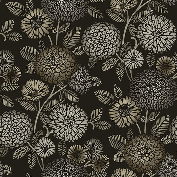 Purchase 3125-72327 Chesapeake Wallpaper, Zalipie Black Floral Trail - Kinfolk