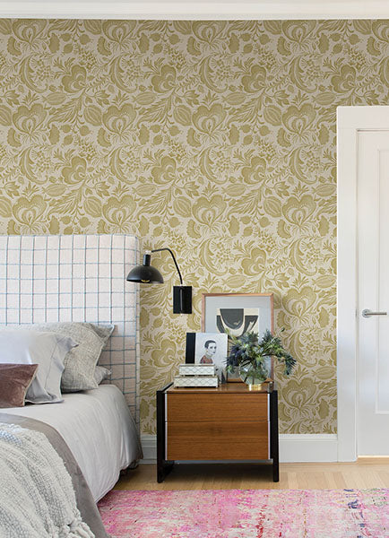 Purchase 4034-26784 A-Street Wallpaper, Culver Mustard Jacobean - Scott Living III12