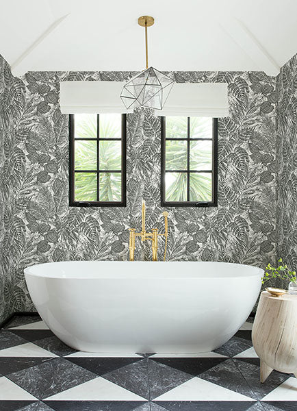 Purchase 4034-72115 A-Street Wallpaper, Brentwood Black Palm Leaves - Scott Living III12