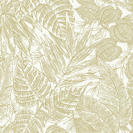 Purchase 4034-72117 A-Street Wallpaper, Brentwood Yellow Palm Leaves - Scott Living III