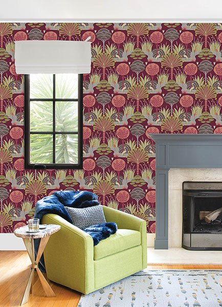 Purchase 4034-72122 A-Street Wallpaper, Mandeville Rasberry Tropical Paradise - Scott Living III12