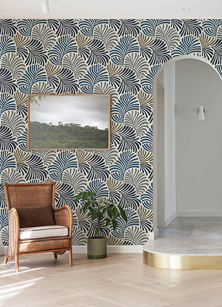 Purchase 4034-72124 A-Street Wallpaper, Trousdale Dark Blue Fanning Flora - Scott Living III12