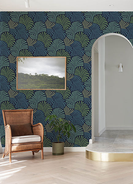 Purchase 4034-72125 A-Street Wallpaper, Trousdale Navy Fanning Flora - Scott Living III12