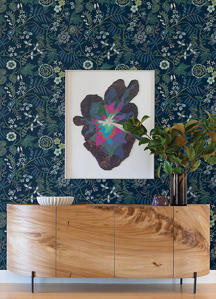 Purchase 4034-72135 A-Street Wallpaper, Marilyn Dark Blue Floral Trail - Scott Living III12