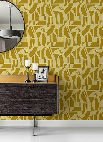 Purchase 4034-87382 A-Street Wallpaper, Carter Gold Geometric Flock - Scott Living III12
