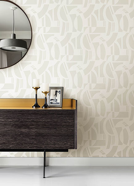 Purchase 4034-87384 A-Street Wallpaper, Carter Cream Geometric Flock - Scott Living III12