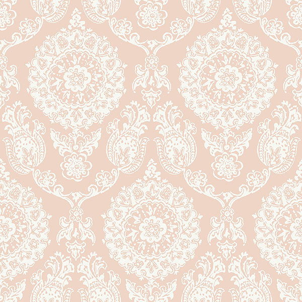 Purchase 4071-71022 Advantage Wallpaper, Helm Damask Blush Floral Medallion - Blue Heron
