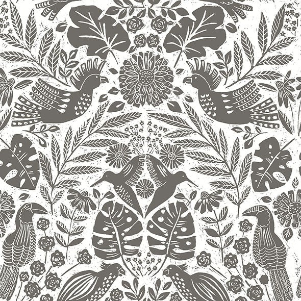 Purchase 4122-27004 A-Street Wallpaper, Nestle Charcoal Bird Block Print - Terrace
