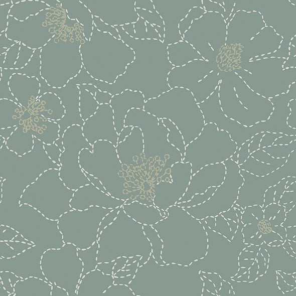 Purchase 4122-27006 A-Street Wallpaper, Gardena Sea Green Embroidered Floral - Terrace