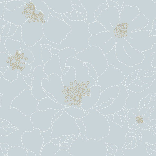 Purchase 4122-27011 A-Street Wallpaper, Gardena Sky Blue Embroidered Floral - Terrace