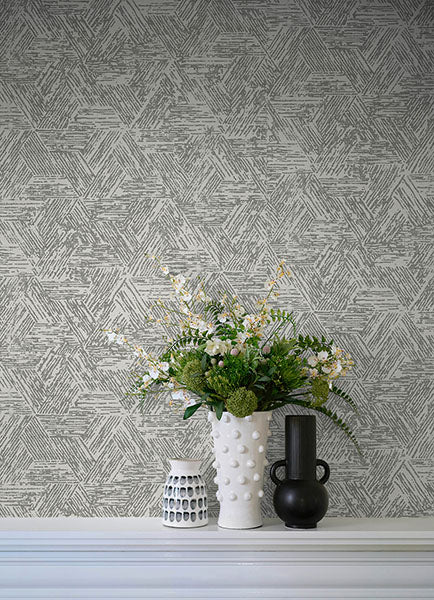 Purchase 4122-27031 A-Street Wallpaper, Retreat Charcoal Quilted Geometric - Terrace1