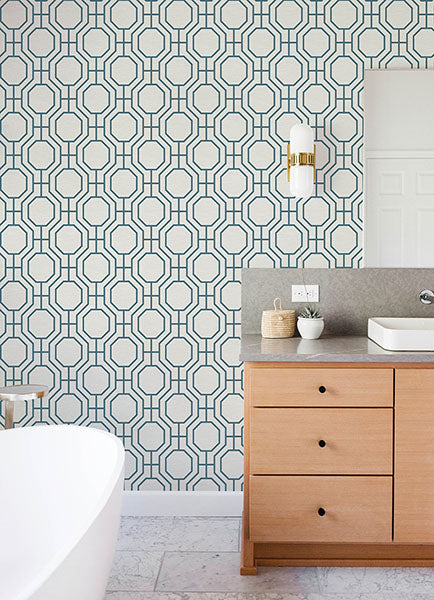 Purchase 4122-27048 A-Street Wallpaper, Manor Blue Geometric Trellis - Terrace12
