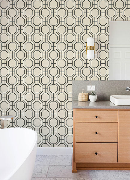 Purchase 4122-27049 A-Street Wallpaper, Manor Black Geometric Trellis - Terrace12